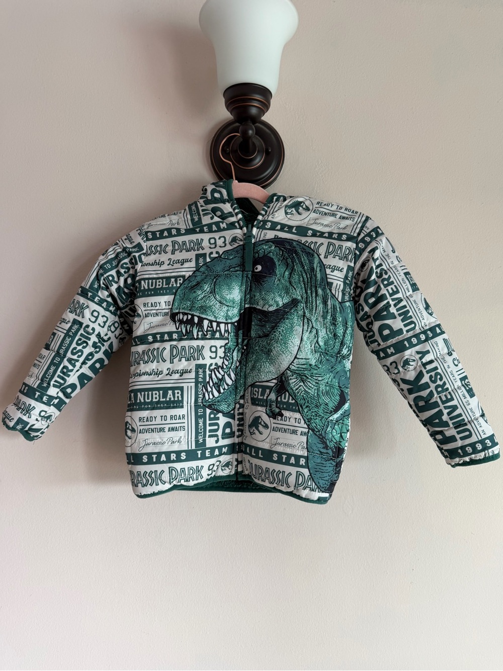 Jurassic Park Kids' Green Dinosaur Hooded Jacket reversal
